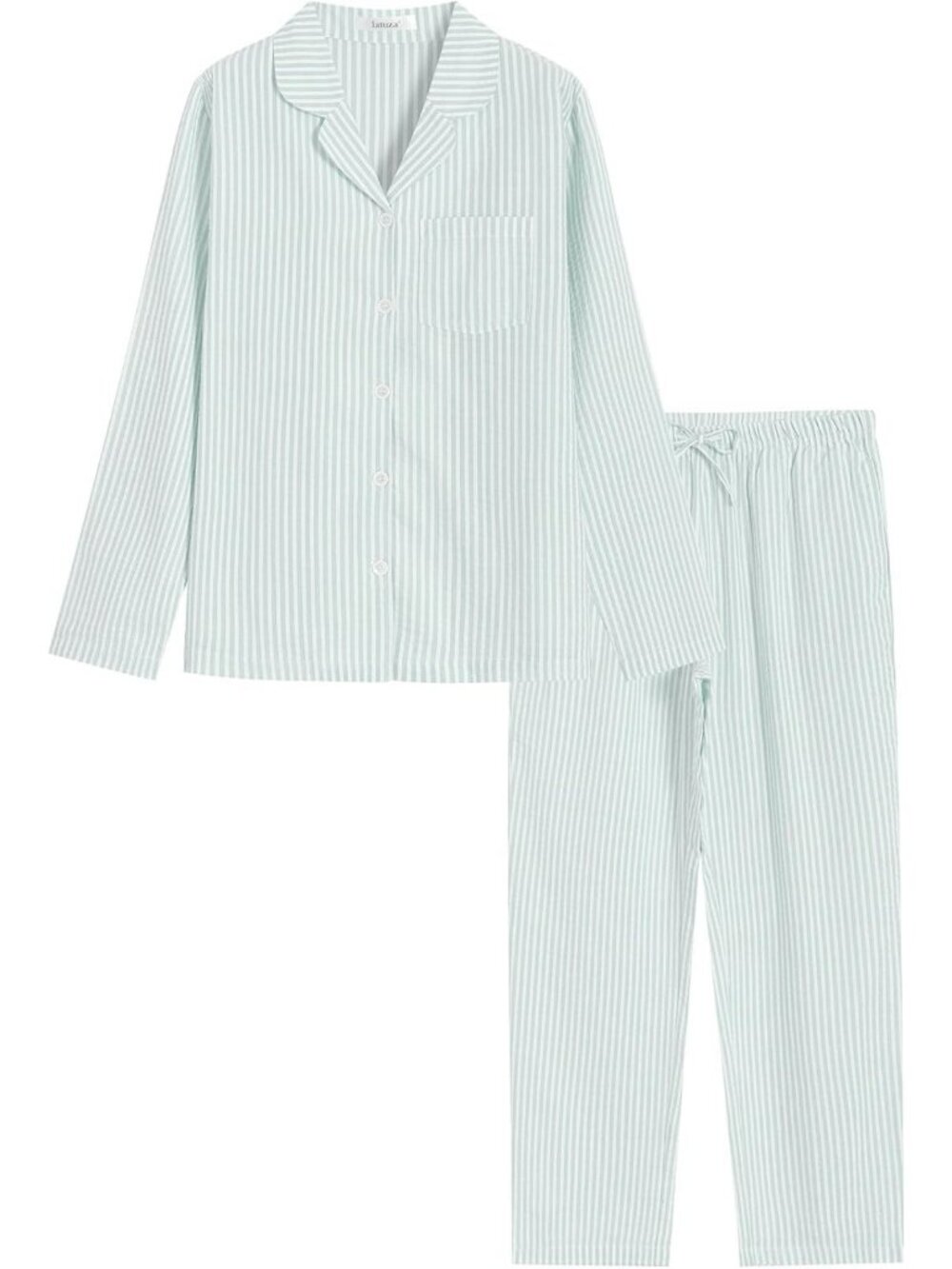 Cozy Women's Cotton Long Sleeve Seersucker Pajama Set - Button Down PJs